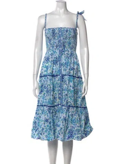 Pre-owned Poupette St Barth Floral Print Midi Length Dress In Blue