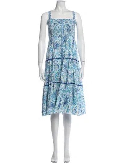 Pre-owned Poupette St Barth Floral Print Midi Length Dress In Blue