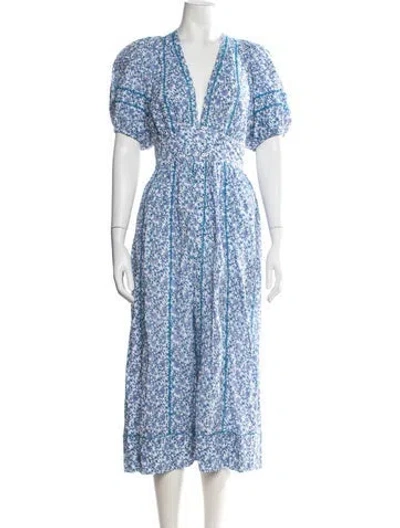 Pre-owned Poupette St Barth Floral Print Midi Length Dress In Blue