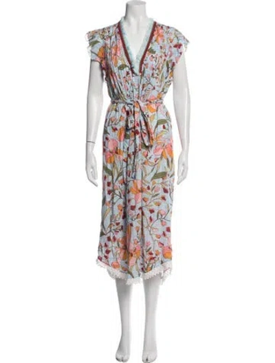 Pre-owned Poupette St Barth Floral Print Midi Length Dress In Blue