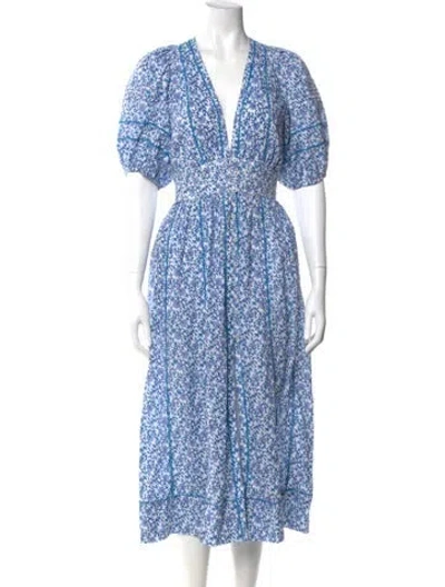 Pre-owned Poupette St Barth Floral Print Midi Length Dress In Blue
