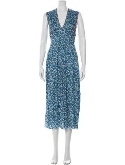 Pre-owned Poupette St Barth Floral Print Midi Length Dress In Blue