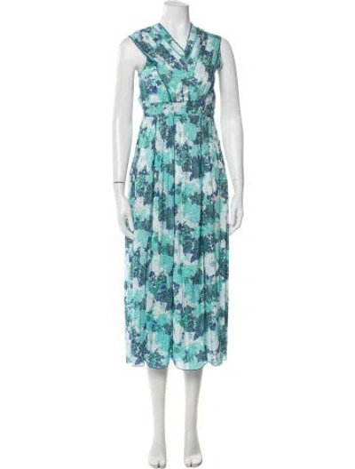 Pre-owned Poupette St Barth Floral Print Midi Length Dress In Blue