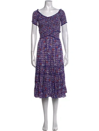 Pre-owned Poupette St Barth Floral Print Midi Length Dress In Blue/purple