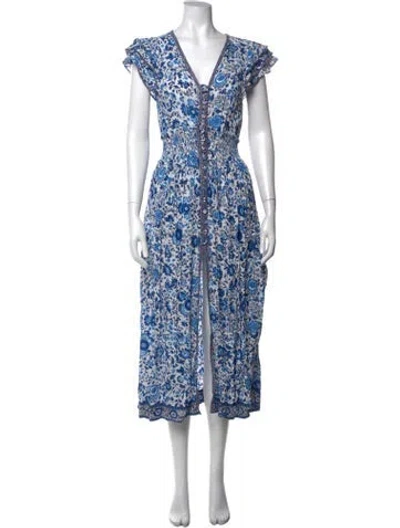 Pre-owned Poupette St Barth Floral Print Midi Length Dress In Blue/white