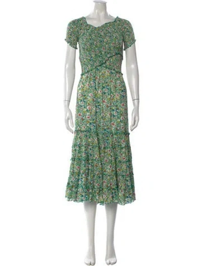 Pre-owned Poupette St Barth Floral Print Midi Length Dress In Green