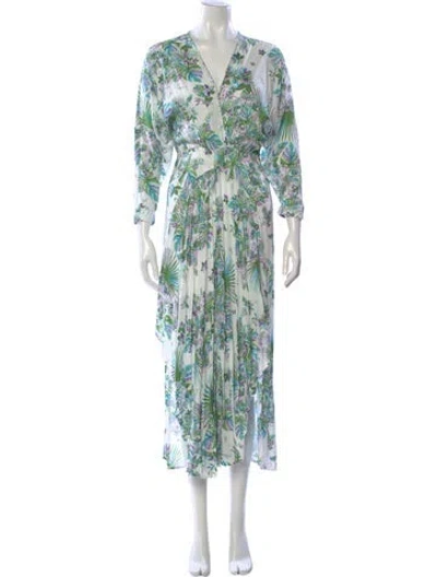 Pre-owned Poupette St Barth Floral Print Midi Length Dress In Green