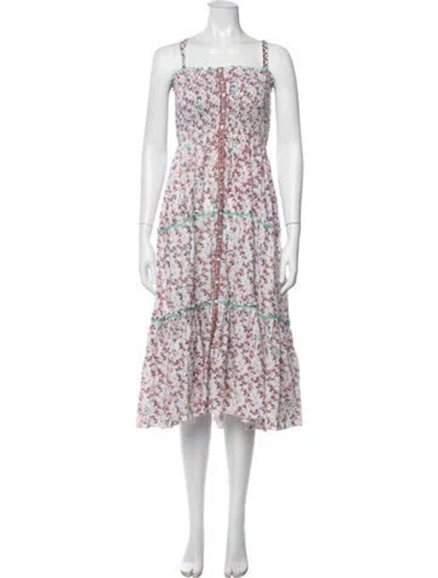 Pre-owned Poupette St Barth Floral Print Midi Length Dress In Green