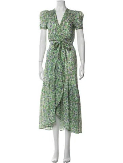 Pre-owned Poupette St Barth Floral Print Midi Length Dress In Green