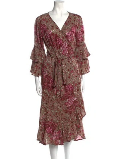 Pre-owned Poupette St Barth Floral Print Midi Length Dress In Neutral