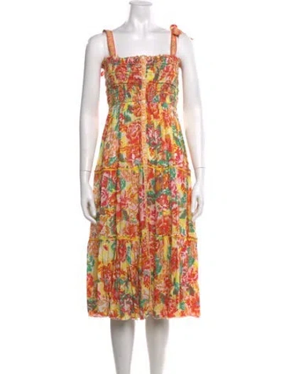 Pre-owned Poupette St Barth Floral Print Midi Length Dress In Orange