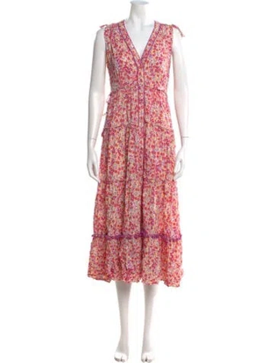 Pre-owned Poupette St Barth Floral Print Midi Length Dress In Pink