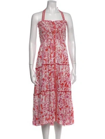 Pre-owned Poupette St Barth Floral Print Midi Length Dress In Pink