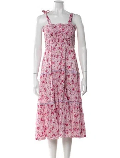 Pre-owned Poupette St Barth Floral Print Midi Length Dress In Pink