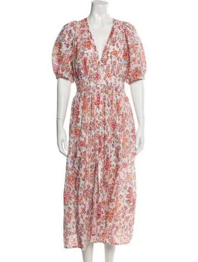 Pre-owned Poupette St Barth Floral Print Midi Length Dress In Pink