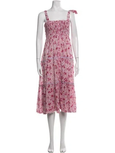 Pre-owned Poupette St Barth Floral Print Midi Length Dress In Pink