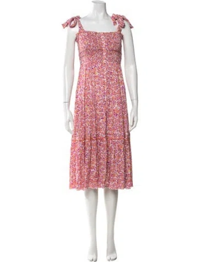 Pre-owned Poupette St Barth Floral Print Midi Length Dress In Pink