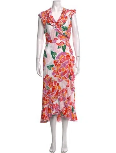 Pre-owned Poupette St Barth Floral Print Midi Length Dress In Pink
