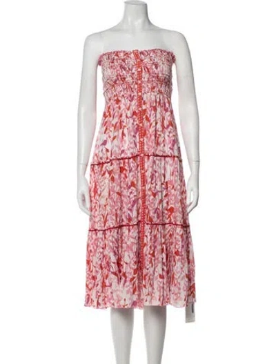 Pre-owned Poupette St Barth Floral Print Midi Length Dress In Pink