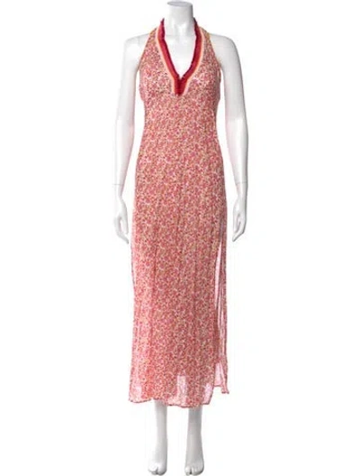 Pre-owned Poupette St Barth Floral Print Midi Length Dress In Red