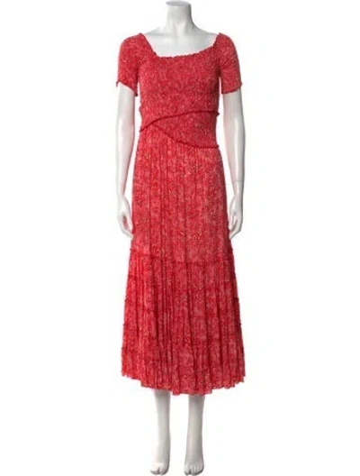 Pre-owned Poupette St Barth Floral Print Midi Length Dress In Red