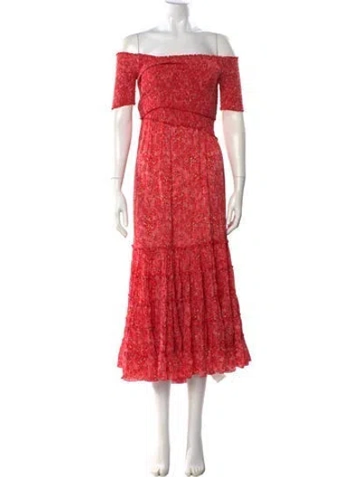 Pre-owned Poupette St Barth Floral Print Midi Length Dress In Red