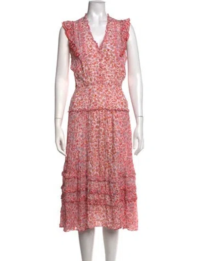 Pre-owned Poupette St Barth Floral Print Midi Length Dress In Red