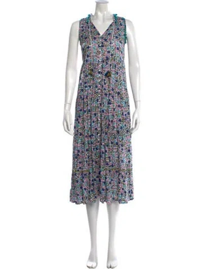 Pre-owned Poupette St Barth Floral Print Midi Length Dress W/ Tags In Blue