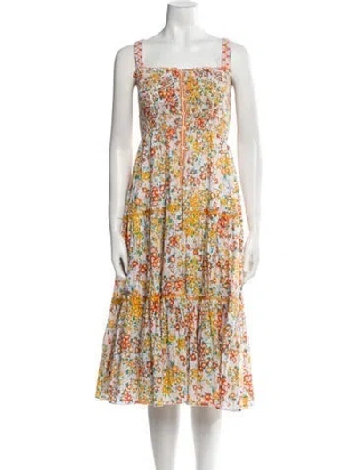 Pre-owned Poupette St Barth Floral Print Midi Length Dress In White