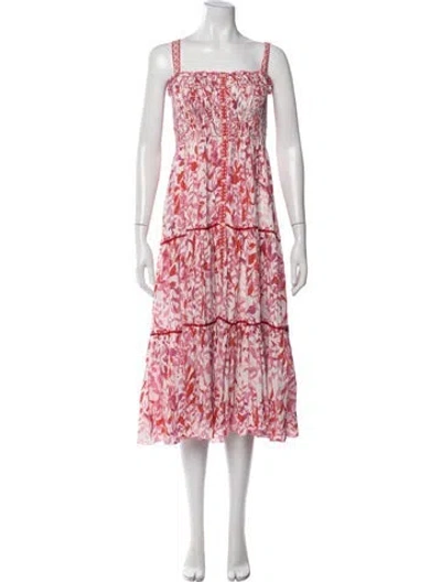 Pre-owned Poupette St Barth Floral Print Midi Length Dress In White