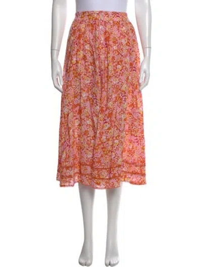 Pre-owned Poupette St Barth Floral Print Midi Length Skirt W/ Tags In Pink