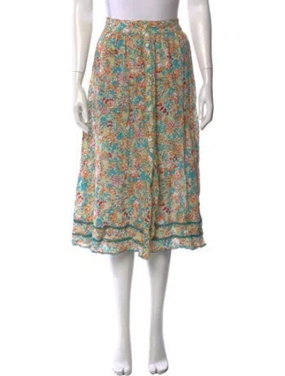 Pre-owned Poupette St Barth Floral Print Midi Length Skirt In White