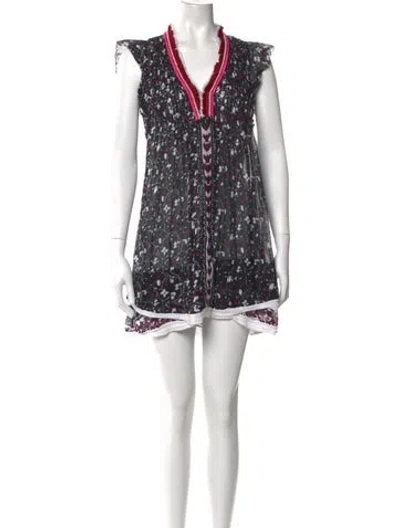 Pre-owned Poupette St Barth Floral Print Mini Dress In Black