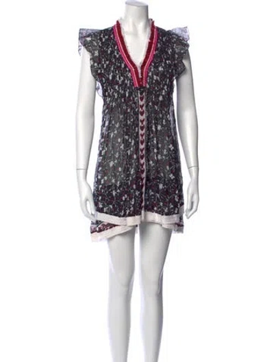 Pre-owned Poupette St Barth Floral Print Mini Dress In Black
