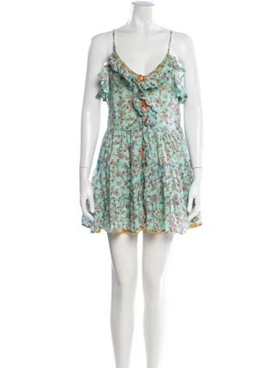 Pre-owned Poupette St Barth Floral Print Mini Dress In Blue
