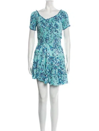 Pre-owned Poupette St Barth Floral Print Mini Dress In Blue