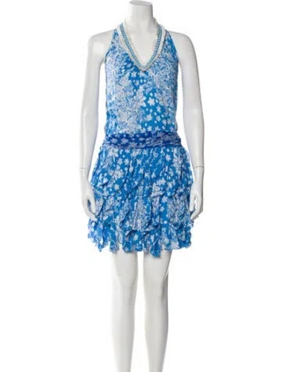 Pre-owned Poupette St Barth Floral Print Mini Dress In Blue