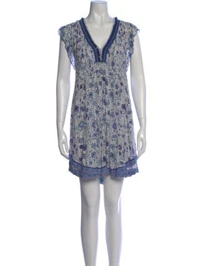 Pre-owned Poupette St Barth Floral Print Mini Dress In Blue