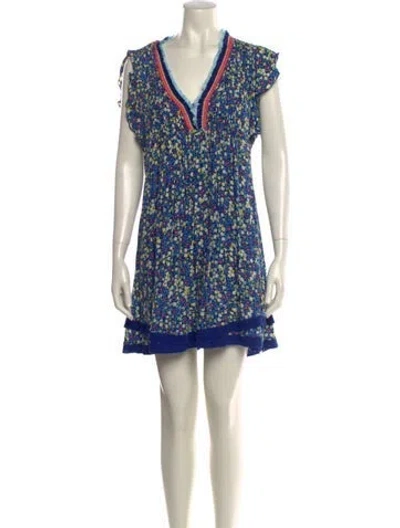 Pre-owned Poupette St Barth Floral Print Mini Dress In Blue