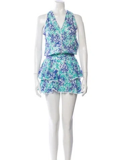 Pre-owned Poupette St Barth Floral Print Mini Dress In Blue