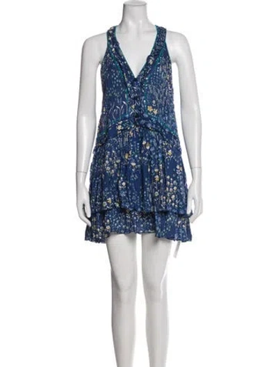 Pre-owned Poupette St Barth Floral Print Mini Dress In Blue