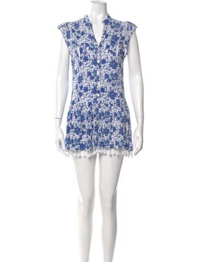Pre-owned Poupette St Barth Floral Print Mini Dress In Blue