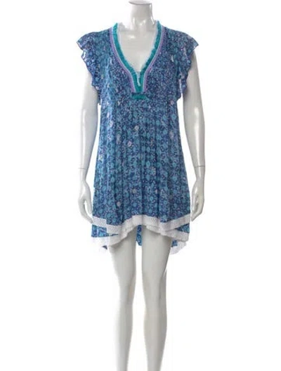 Pre-owned Poupette St Barth Floral Print Mini Dress In Blue