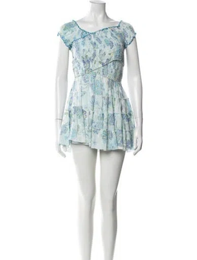 Pre-owned Poupette St Barth Floral Print Mini Dress In Blue
