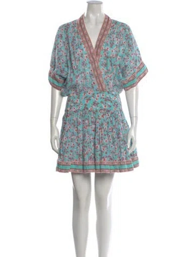 Pre-owned Poupette St Barth Floral Print Mini Dress In Blue