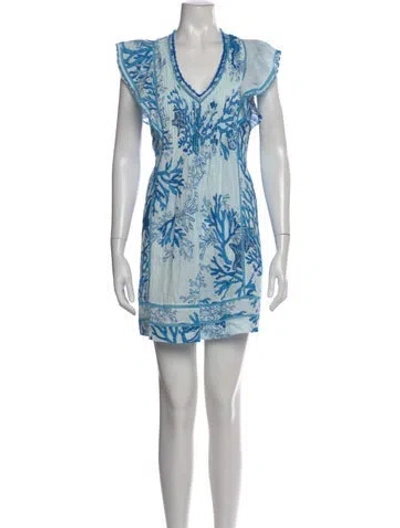 Pre-owned Poupette St Barth Floral Print Mini Dress In Blue
