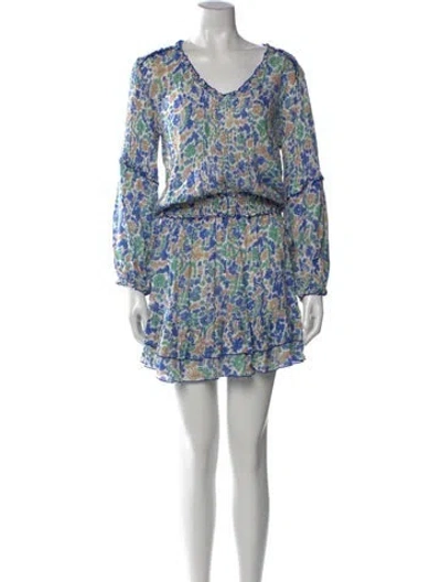 Pre-owned Poupette St Barth Floral Print Mini Dress In Blue