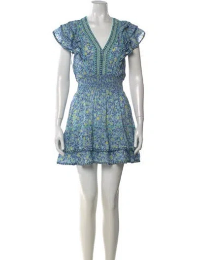 Pre-owned Poupette St Barth Floral Print Mini Dress In Blue