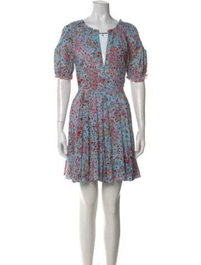 Pre-owned Poupette St Barth Floral Print Mini Dress In Blue