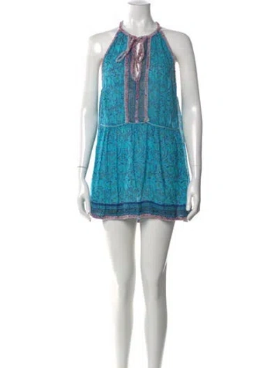 Pre-owned Poupette St Barth Floral Print Mini Dress In Blue